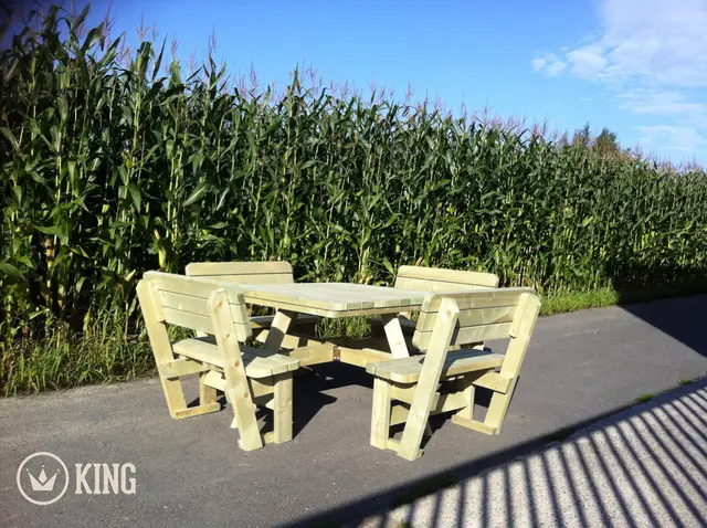 Table de pique-nique carrée XXL avec 4 dossiers (265 × 265 cm) – photo 2