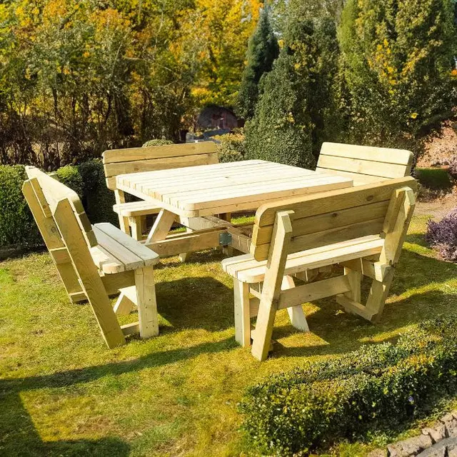 Table de pique-nique carrée XXL avec 4 dossiers (265 × 265 cm) – photo 4